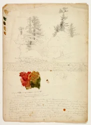 Schöne Gruppen von Kiefern; Farbtöne von Ahorn, New Hampshire, 30. September 1828